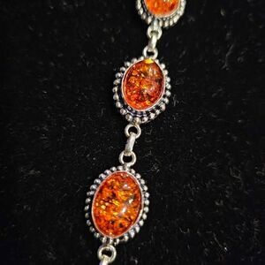 Womens 8" Bracelet with Amber colored stones set in 925 sterling silver